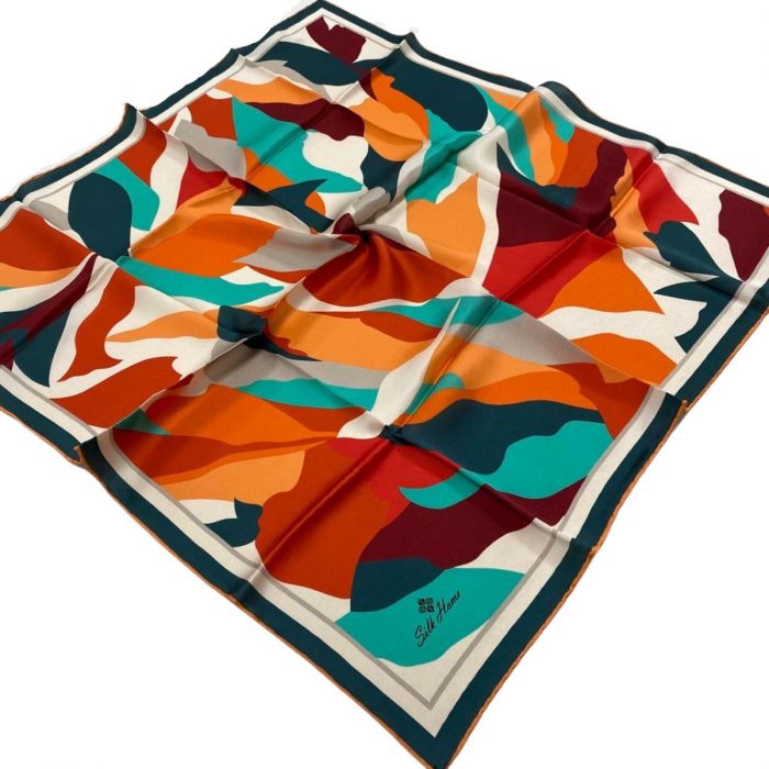 Silk Home Turuncu-Su Yeşili Desenli Sura İpek Eşarp 11398-633 - Görsel 1