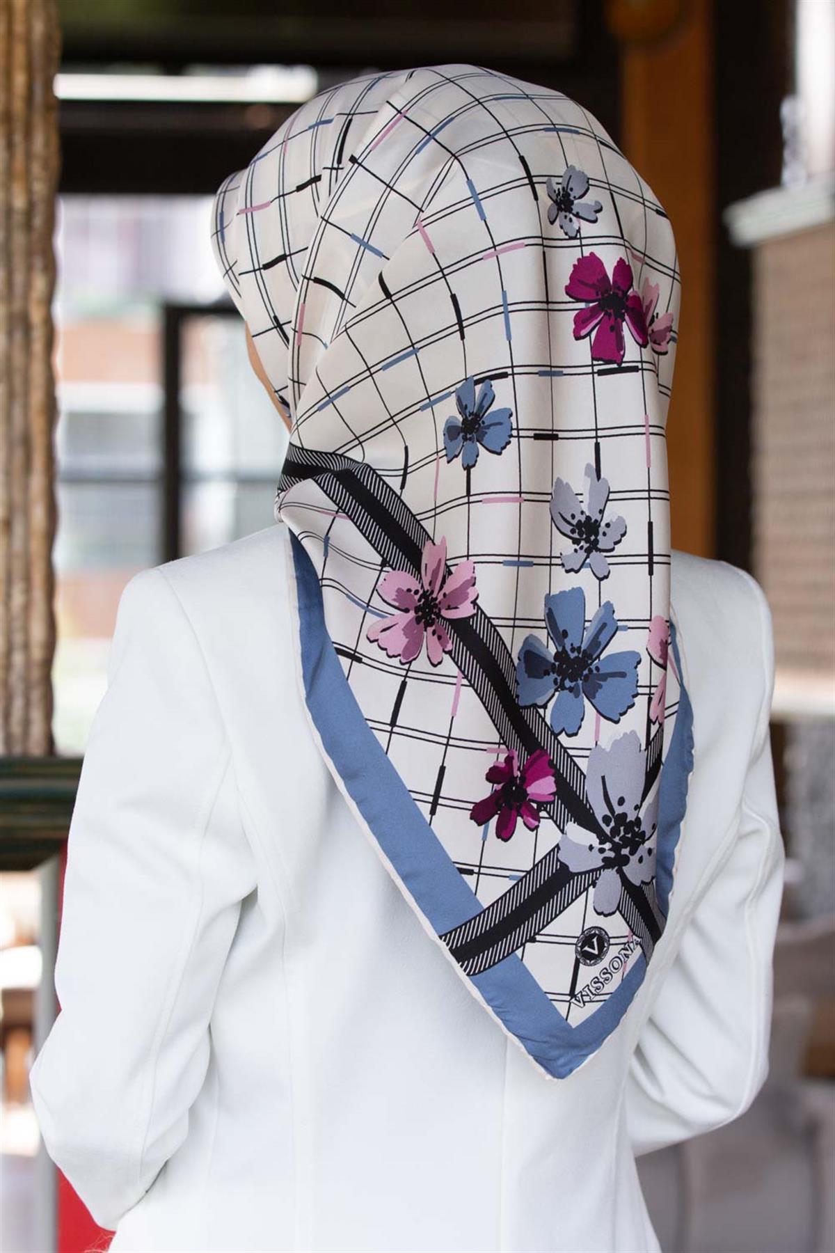 vissona-tivil-bebe-mavisi-krem-ipek-es-090-85 Vissona Tivil Bebe Mavisi - Krem İpek Eşarp DGN 50073 - 0030 - 0003 - Görsel 1