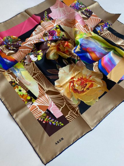 Aker Defolu Tivil İpek Eşarp 40781 Siyah Karışık Desen