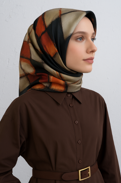 Aker Nostalji Sura Saf İpek Eşarp 7487701 - 311 Yeşil Bordo Soyut Desen