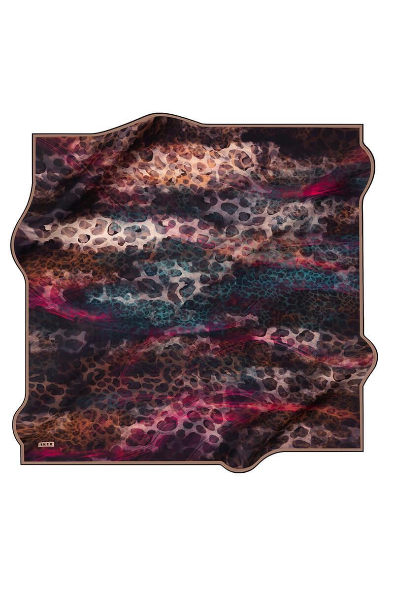 aker-nostalji-sura-saf-ipek-esarp-8896-17ee- Aker Nostalji Sura Saf İpek Eşarp 8896701 - 321 Mürdüm Siyah Leopar Desen - Görsel 1