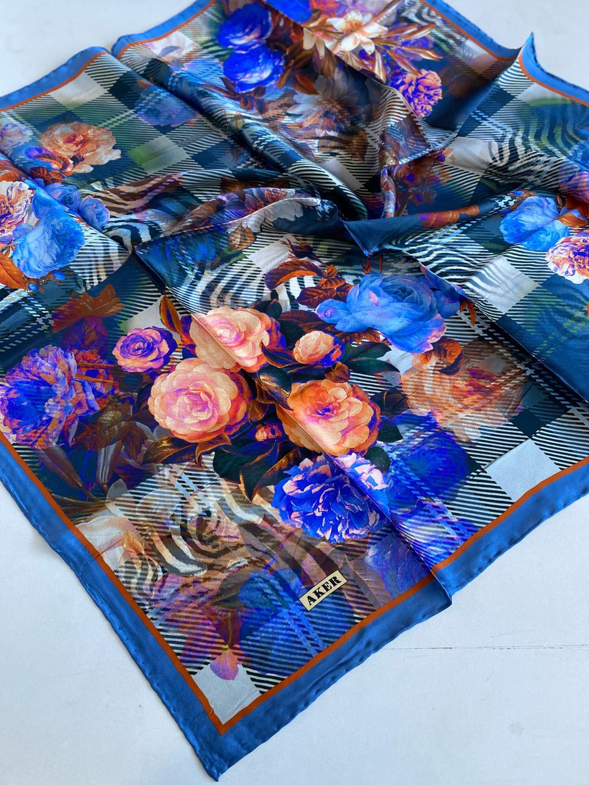 aker-sura-ipek-esarp-44726-mavi-karisi-338-89 Aker Sura İpek Eşarp 44726 Mavi Karışık Desen - Görsel 1