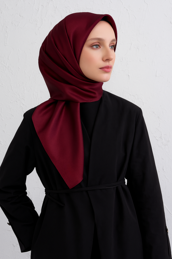 Armine Bordo Düz Renk Sura İpek Eşarp 10D02 - 03 - Görsel 1