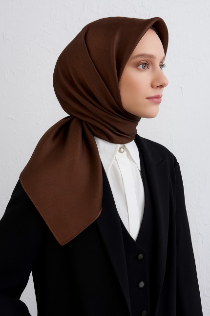 Armine Kahverengi Düz Renk Sura İpek Eşarp 10D02 - 15
