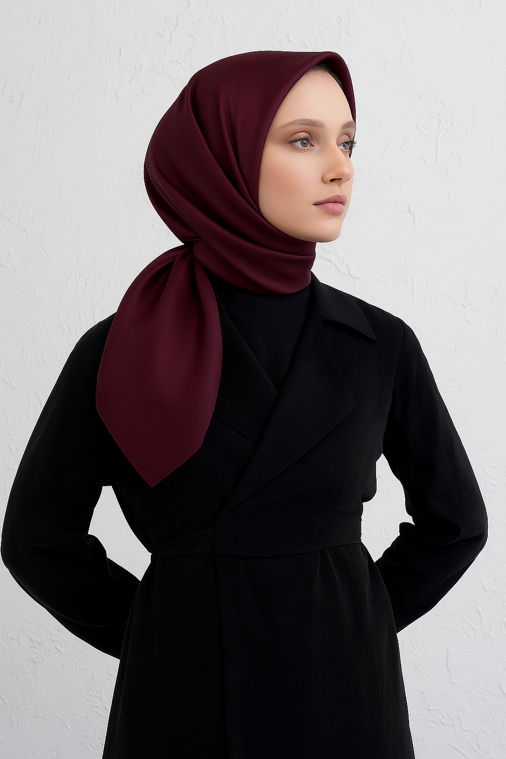 armine-koyu-bordo-duz-renk-tivil-ipek-6673-4 Armine Koyu Bordo Düz Renk Tivil İpek Eşarp 10D02 - 200 - Görsel 1