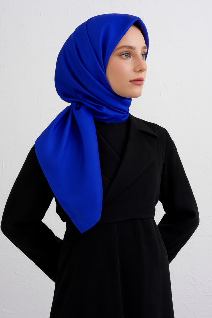 Armine Saks Mavisi Düz Renk Sura İpek Eşarp 10D02 - 153