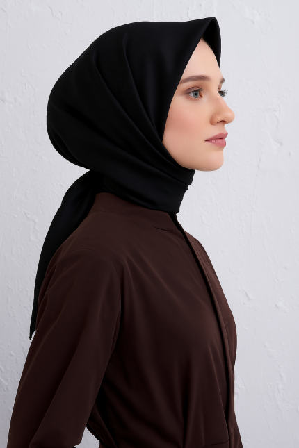 Armine Siyah Düz Renk Sura İpek Eşarp 10D02 - 500