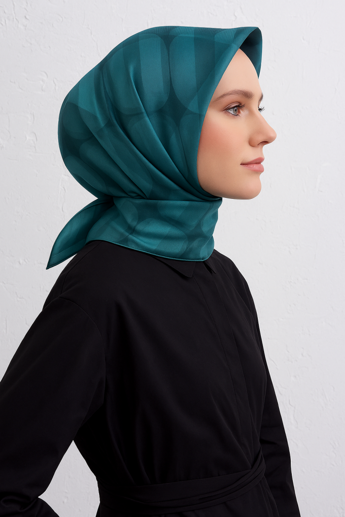 Armine Sura Saf İpek Eşarp 9402 - 33 Mavi Karışık Desen - Görsel 1