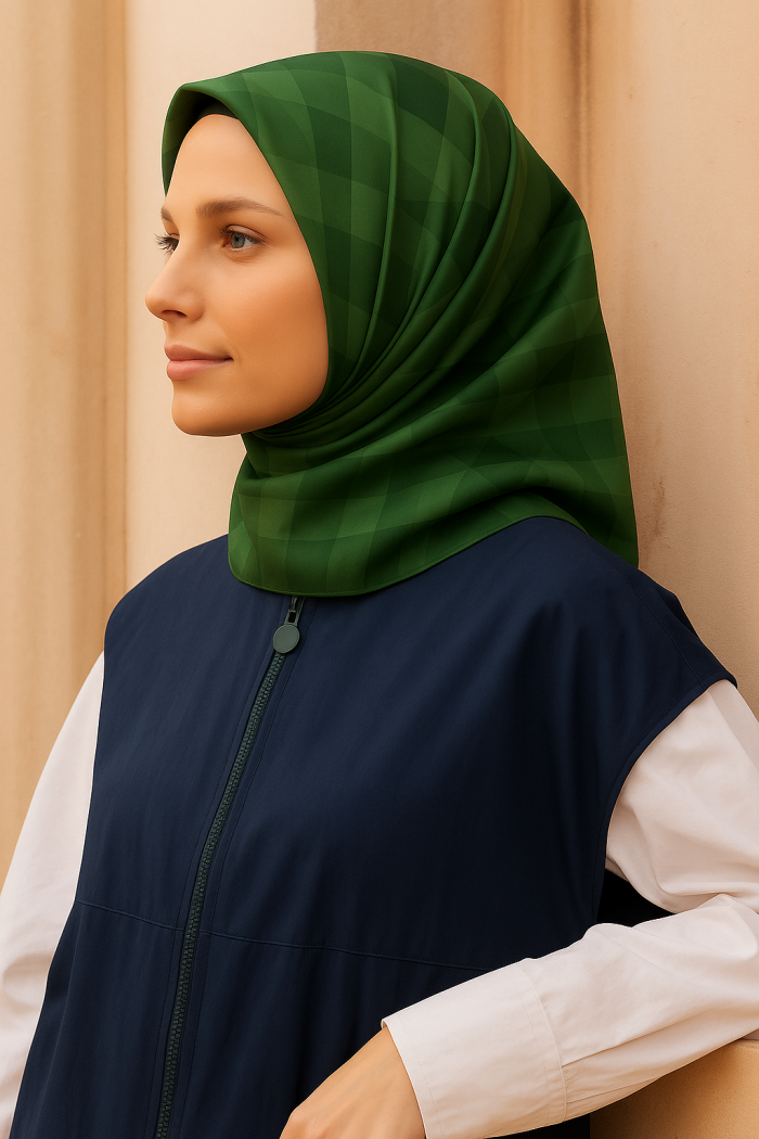 Armine Sura Saf İpek Eşarp 9402 - 36 Yeşil Karışık Desen - Görsel 1