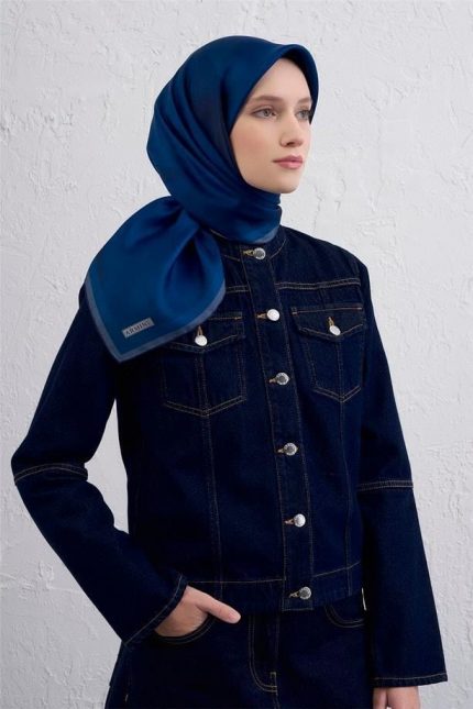 Armine Tivil Saf İpek Eşarp 9402 - 83 Mavi Karışık Desen