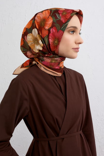 Armine Sura Saf İpek Eşarp 9403 - 02 Bordo Karışık Desen