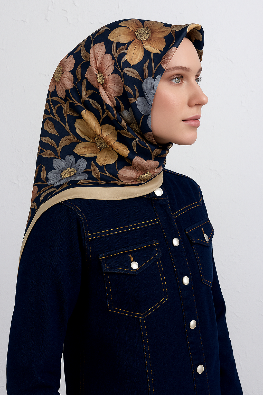 armine-sura-saf-ipek-esarp-9403-37-lac-962ddf Armine Sura Saf İpek Eşarp 9403 - 37 Lacivert Karışık Desen - Görsel 1