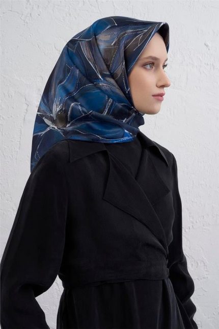 Armine Tivil Saf İpek Eşarp 9406 - 83 Mavi Karışık Desen