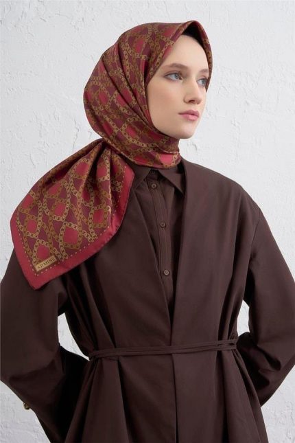 Armine Tivil Saf İpek Eşarp 9410 - 01 Bordo Karışık Desen