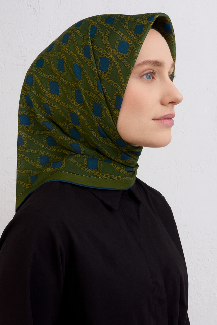 Armine Sura Saf İpek Eşarp 9410 - 04 Yeşil Karışık Desen