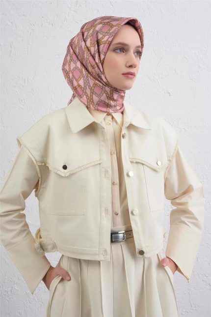 Armine Tivil Saf İpek Eşarp 9410 - 05 Pembe Karışık Desen