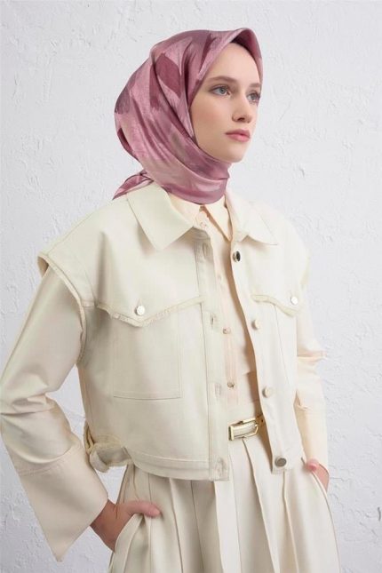 Armine Tivil Saf İpek Eşarp 9413 - 06 Pembe Karışık Desen