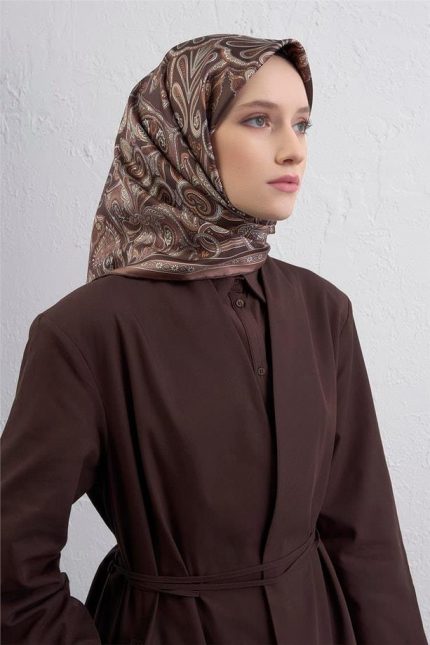 Armine Tivil Saf İpek Eşarp 9421 - 32 Kahverengi Karışık Desen