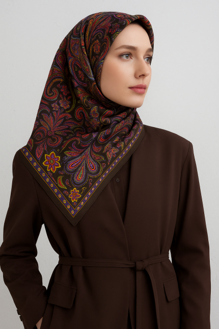 Armine Tivil Saf İpek Eşarp 9421 - 50 Füme Karışık Desen
