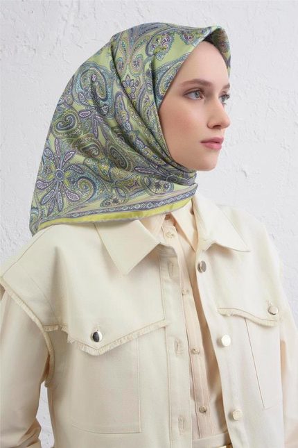 Armine Tivil Saf İpek Eşarp 9421 - 83 Sarı Karışık Desen