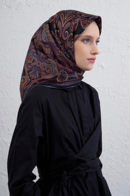 Armine Tivil Saf İpek Eşarp 9421 - 86 Siyah Karışık Desen