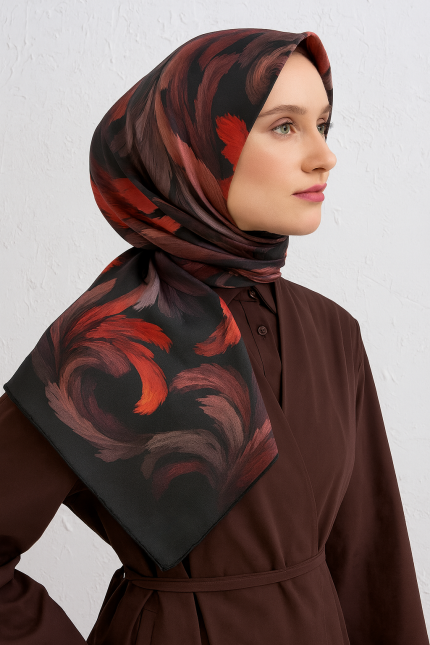 Armine Sura Saf İpek Eşarp 9423 - 56 Gri Karışık Desen