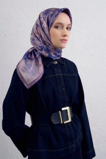 Armine Sura Saf İpek Eşarp 9433 - 37 Mor Karışık Desen