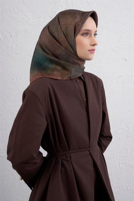 Armine Sura Saf İpek Eşarp 9437 - 12 Turuncu Karışık Desen