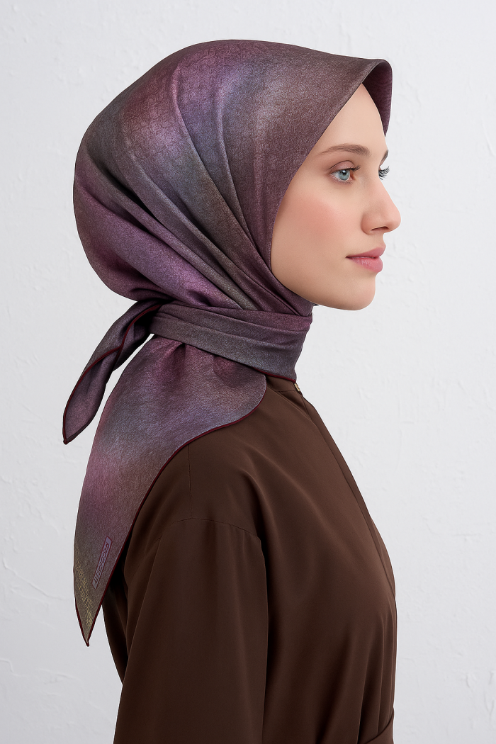 Armine Sura Saf İpek Eşarp 9437 - 34 Pembe Karışık Desen - Görsel 1