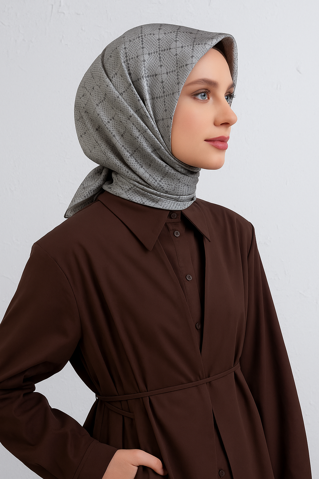 armine-sura-saf-ipek-esarp-9440-57-gri-975-ca Armine Sura Saf İpek Eşarp 9440 - 57 Gri Puantiye Desen - Görsel 1