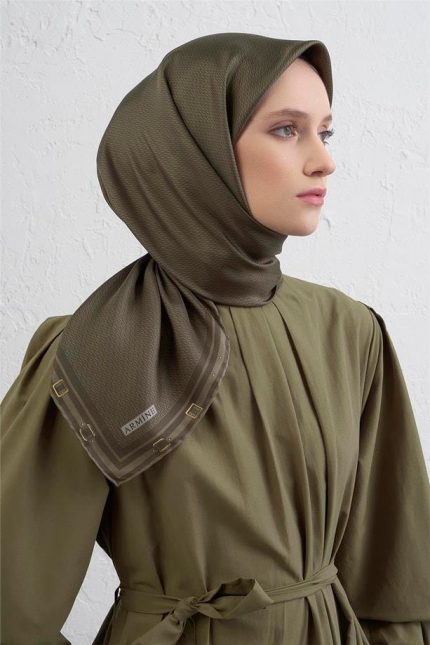 Armine Tivil Saf İpek Eşarp 9401 - 50 Yeşil Karışık Desen