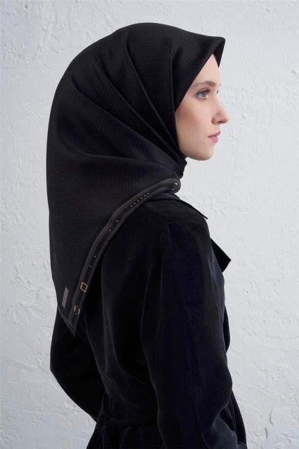 Armine Tivil Saf İpek Eşarp 9401 - 52 Siyah Logo Desen