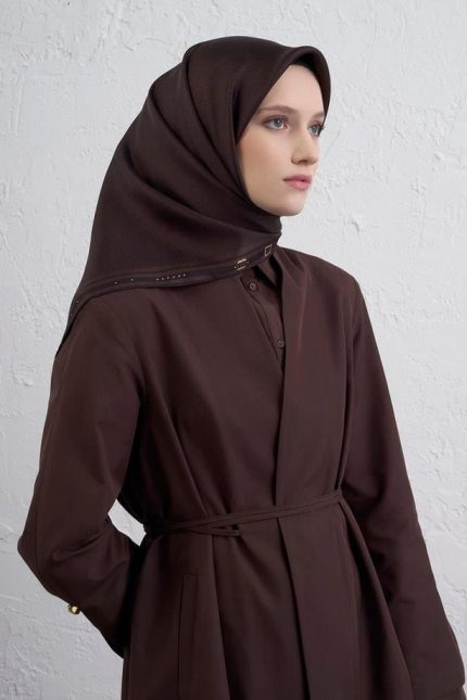 Armine Tivil Saf İpek Eşarp 9401 - 55 Kahverengi Karışık Desen
