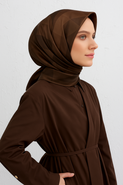 Armine Tivil Saf İpek Eşarp 9402 - 84 Kahverengi Karışık Desen