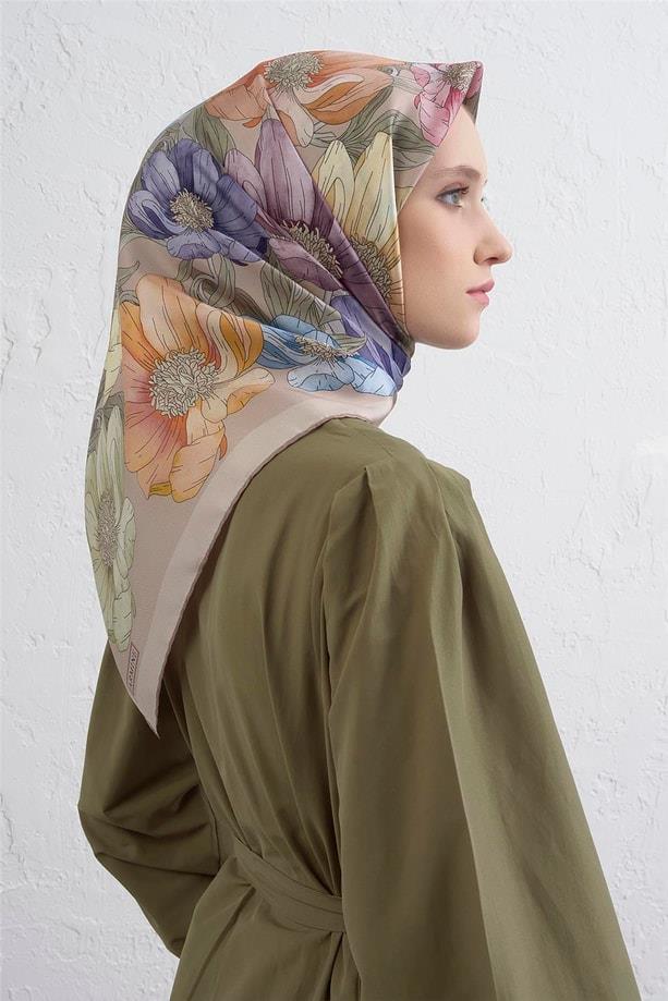 armine-tivil-saf-ipek-esarp-9403-07-vi-43c-b5 Armine Tivil Saf İpek Eşarp 9403 - 07 Vizon Karışık Desen - Görsel 1