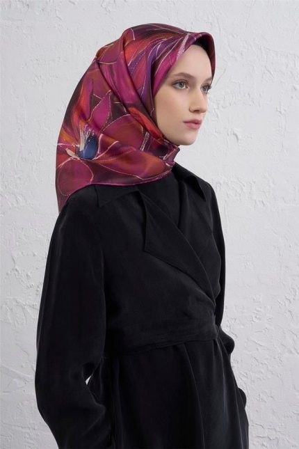Armine Tivil Saf İpek Eşarp 9406 - 51 Pembe Karışık Desen