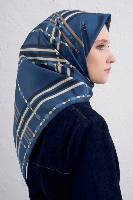 Armine Tivil Saf İpek Eşarp 9407 - 33 Mavi Karışık Desen