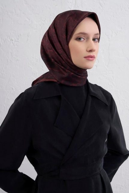 Armine Sura Saf İpek Eşarp 9409 - 03 Bordo Karışık Desen