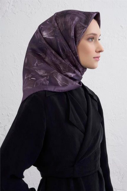 Armine Tivil Saf İpek Eşarp 9409 - 33 Mor Karışık Desen