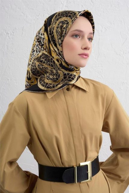Armine Tivil Saf İpek Eşarp 9411 - 81 Siyah Karışık Desen