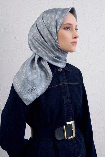 Armine Tivil Saf İpek Eşarp 9412 - 80 Gri Karışık Desen