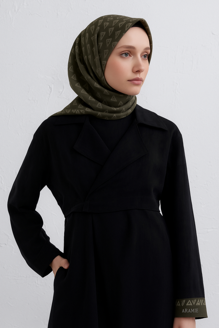 Armine Tivil Saf İpek Eşarp 9412 - 83 Yeşil Karışık Desen - Görsel 1