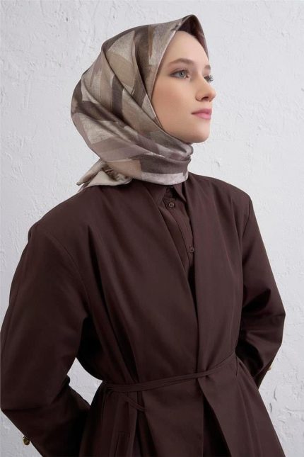 Armine Tivil Saf İpek Eşarp 9413 - 07 Vizon Karışık Desen