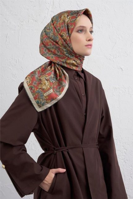 Armine Tivil Saf İpek Eşarp 9416 - 31 Kırmızı Karışık Desen