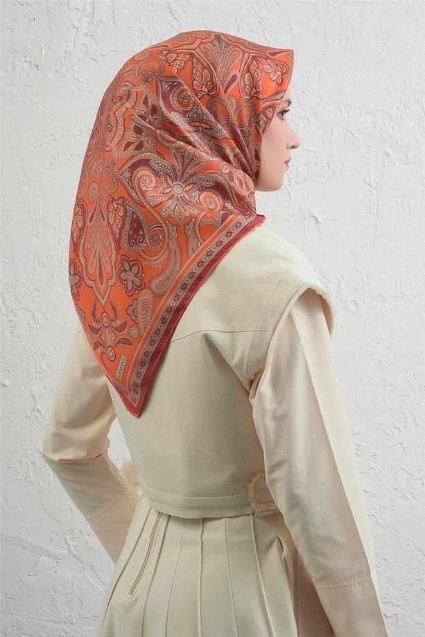 armine-tivil-saf-ipek-esarp-9421-34-tu-bf0c- Armine Tivil Saf İpek Eşarp 9421 - 34 Turuncu Karışık Desen - Görsel 1