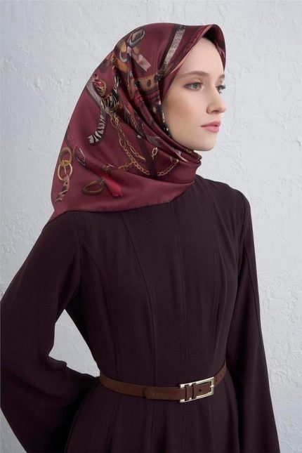 Armine Tivil Saf İpek Eşarp 9422 - 08 Bordo Karışık Desen