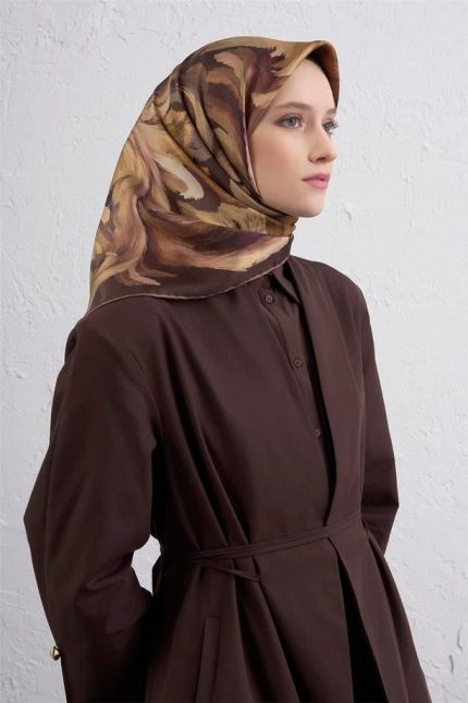 Armine Tivil Saf İpek Eşarp 9423 - 32 Kahverengi Karışık Desen