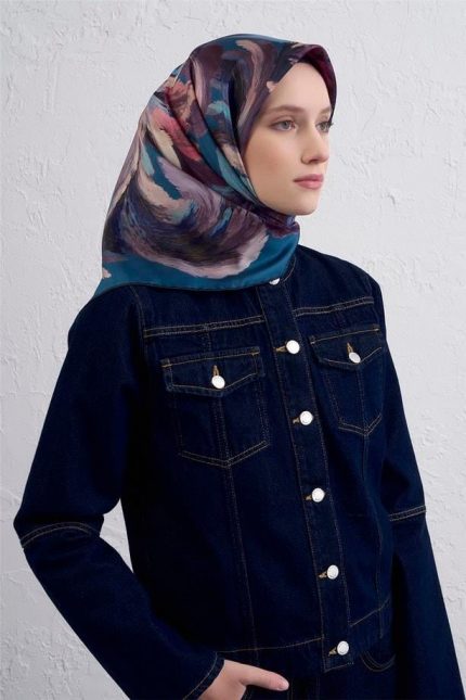 Armine Tivil Saf İpek Eşarp 9423  -  35 Mavi Karışık Desen
