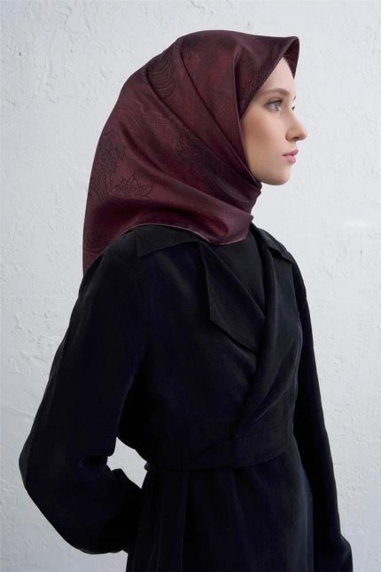 Armine Sura Saf İpek Eşarp 9428 - 82 Mürdüm Karışık Desen
