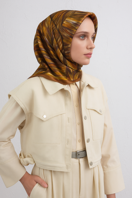 Armine Tivil Saf İpek Eşarp 9430 - 01 Turuncu Karışık Desen